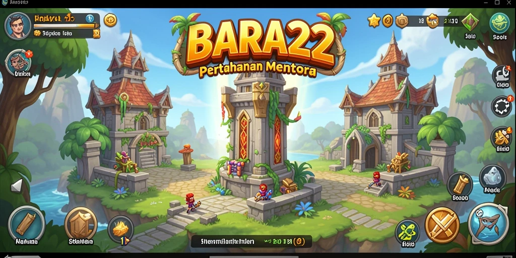 Gameplay BARA22 menampilkan menara berfungsi melawan gelombang musuh.