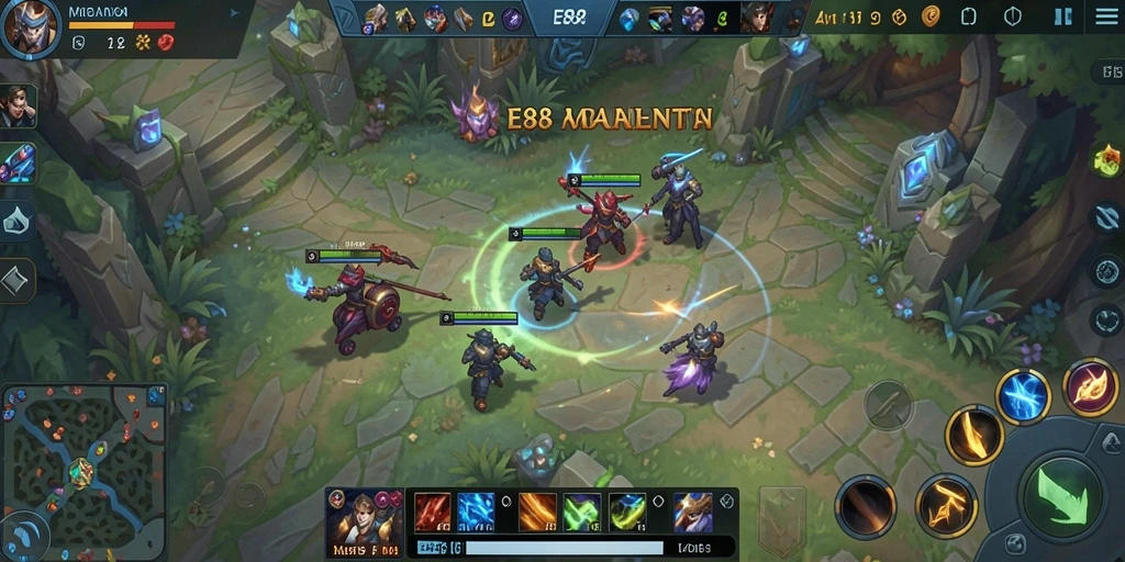 Screenshot E88 menampilkan aksi seru dalam pertempuran MOBA.
