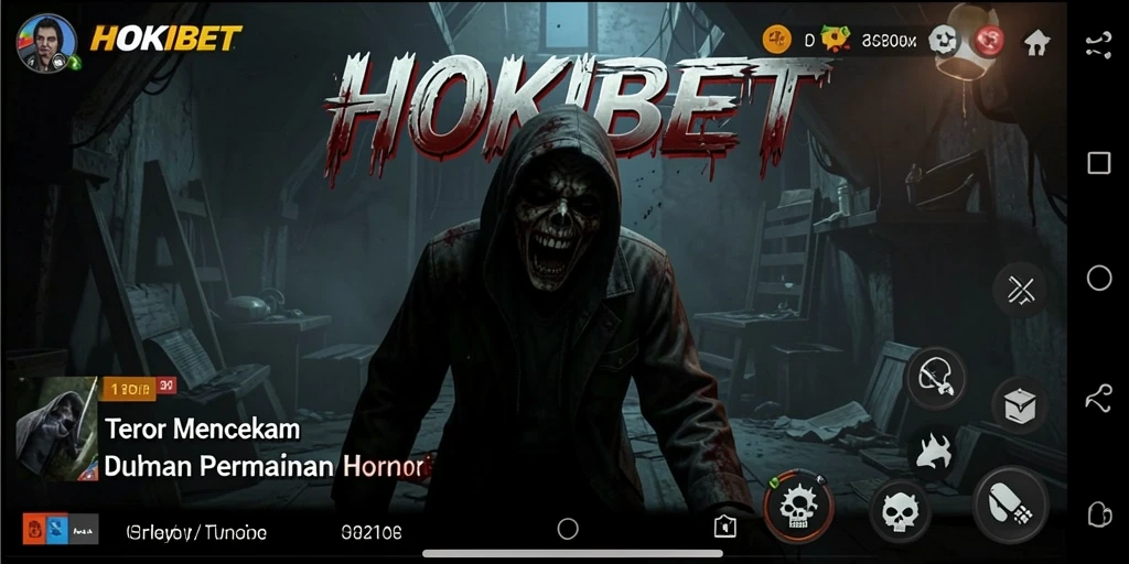Screenshot dari gameplay HOKIBET yang menampilkan suasana horror yang mencekam.