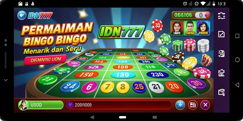 Tampilan gameplay IDN777 yang menarik dan interaktif saat bermain Bingo.