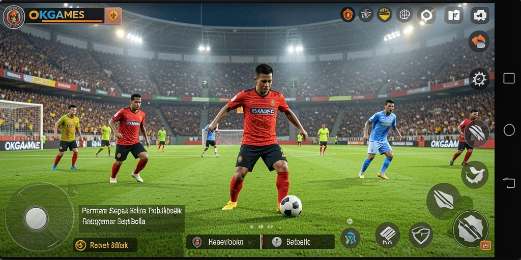 Tampilan seru gameplay sepak bola di OKGAMES.
