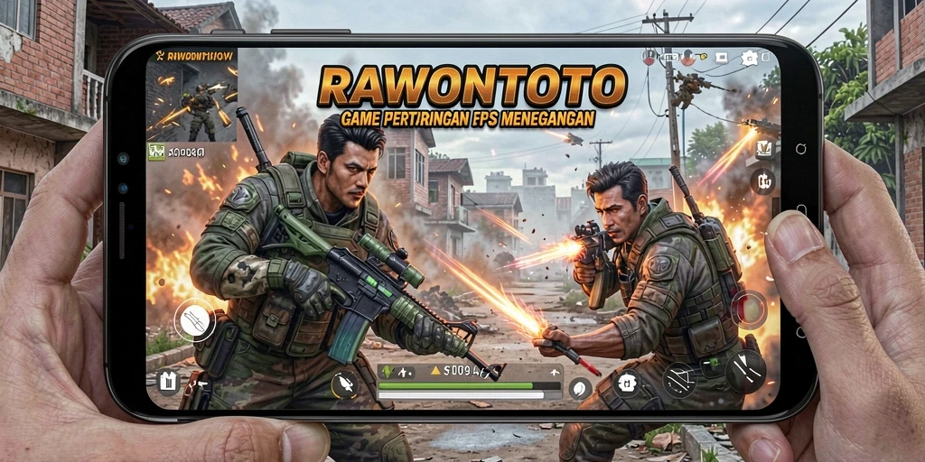Screenshot RAWONTOTO menampilkan aksi tembak-menembak yang mendebarkan.