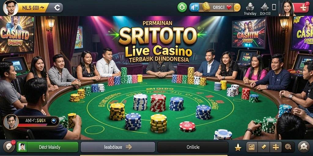 Screenshot gameplay SRITOTO menampilkan dealer profesional dan suasana kasino yang nyata.